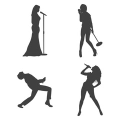 Silhouettes of Singers In Different Poses. Simple Design. Vector Illustration Collection. 