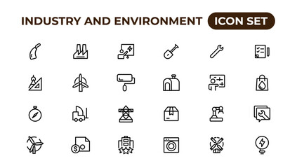 Set of outline icons related to green, renewable energy, alternative sources energy. Eco icon collection.Outline icon collection.