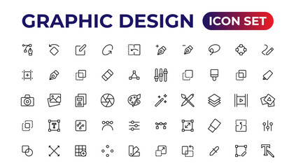 Thin line icons of graphic design. Simple linear icons in a modern style flat, Creative Process. Graphic design, creative package.