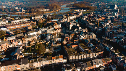 Drone-Captured Panorama of Dendermonde on a Cold Day