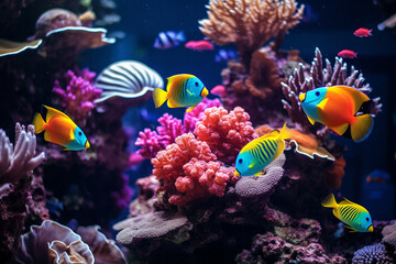 Obraz na płótnie Canvas Beautiful sea life under the sea with colorful of coral, fishes, animals, shells