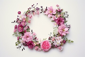 Delicate, hand-painted floral wreath perfect for weddings and heartfelt greetings. Generative AI - obrazy, fototapety, plakaty