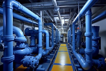 Upgraded piping system with modern fittings to connect existing large water pipelines. Generative AI - obrazy, fototapety, plakaty