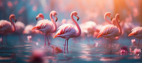 Exotic pink flamingo bird. Generative AI technology.