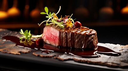 Sliced Beef Medium Rare Barbeque with Juicy Flavor and Aromatic Smoke