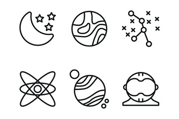 Set of outline space icons. 