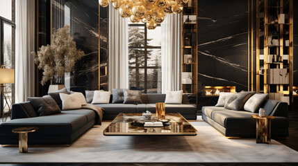 Luxury glamourous interior design of modern living room
