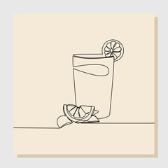 Continuous single line sketch hand drawn drawing of lemonade ice lemon tea. One line art concept of beverage cafe menu. vector illustration