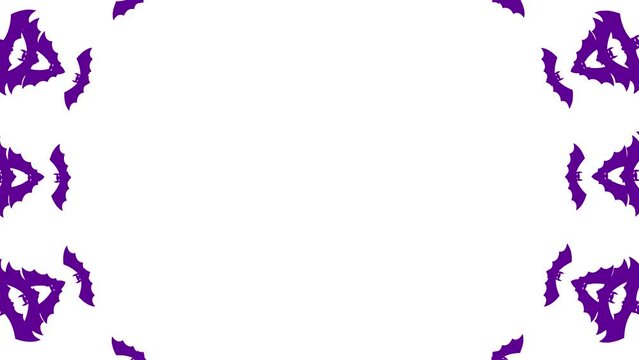 Animated yellow bats fly out from center of screen. Looped video. Concept of Halloween, Black Friday. Flat vector illustration isolated on a white background.