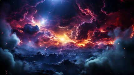 Fototapeta premium Nebulous Dreamscape: Supernova and Stars in Mysterious Space