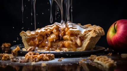 Homemade apple pie with golden crust and cinnamon on a rustic wooden table
