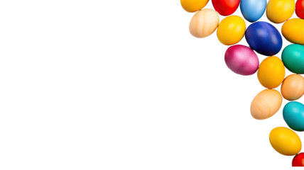 Colorful easter eggs border on a white background with a large copy space
