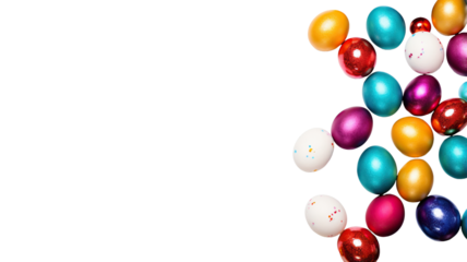 Colorful easter eggs border on a white background with a large copy space