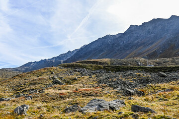 Flüela, Flüelapass, Alpen, Passhöhe, Passstrasse, Bergstrasse, Steinschlag, Felsen, Wanderweg,...
