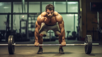 Muscular man preparing to do deadlift.,generative ai - Powered by Adobe