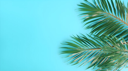 Fototapeta na wymiar Creative layout of colorful tropical palm leaf on pastel blue background. minimal summer exotic concept with copy space, flat lay.