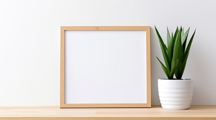 Fototapeta na wymiar frame blank with plant on the table 