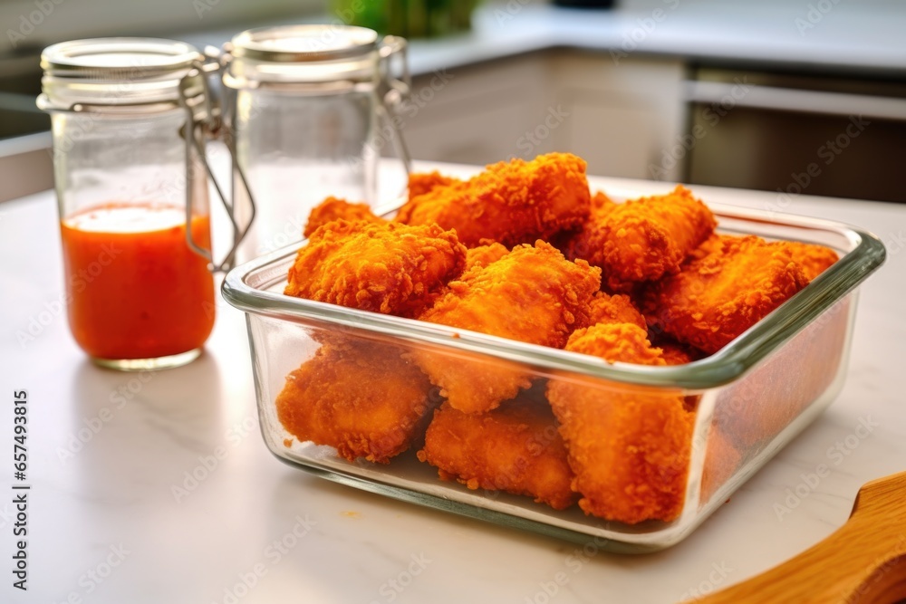 Wall mural nuggets in a container, placed on a kitchen counter