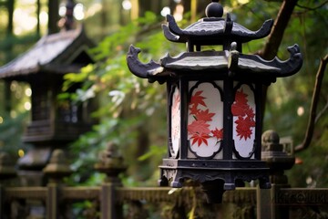 Traditional lantern at a Shinto shrine. Generative AI