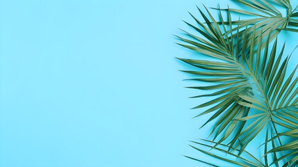 Copy Space with Palm Leaves on the corner isolated on Green Blue Background.