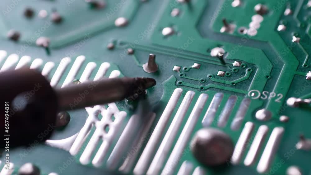Poster the engineer replaced the ic transistor with a soldering iron on the electrical circuit pcb board to