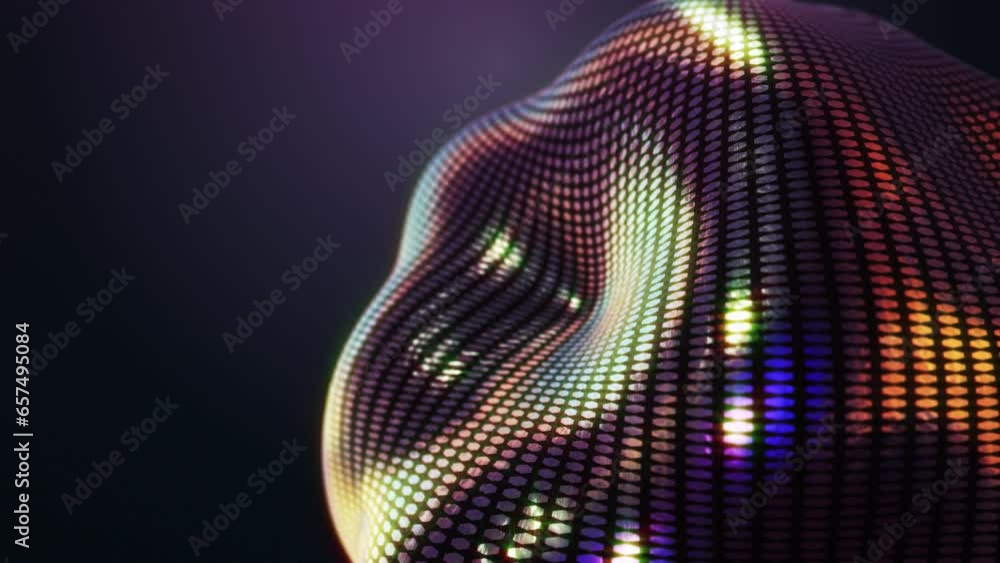 Poster morphing 3d blob with colorful shiny texture. seamless loop. abstract, closeup