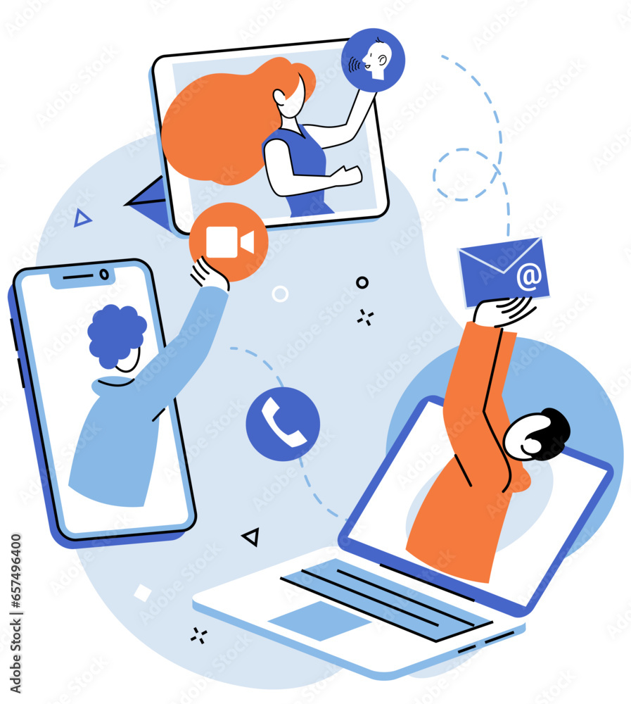 Aufkleber man having conference call with business team online, telecommuting, remote work and business commun