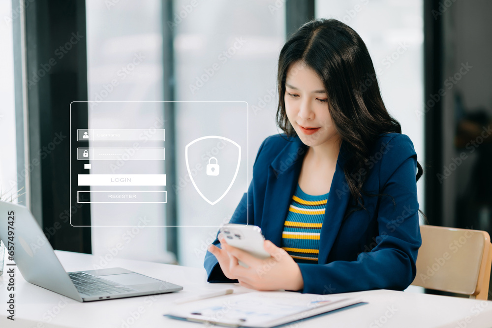 Poster cyber security concept, login, user, identification information security and encryption, secure acce