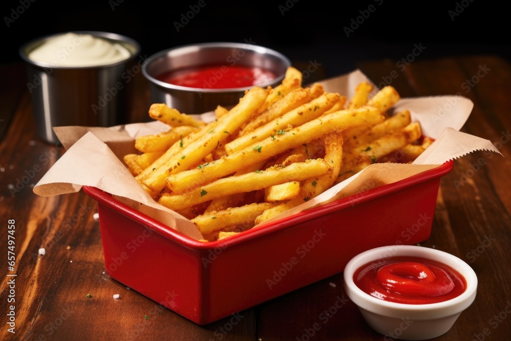 Wall mural a red box of curled french fries