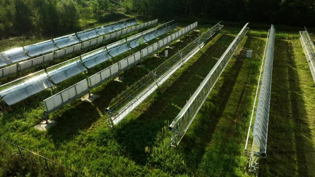 Aerial View Of Parabolic Trough, Solar Thermal Collector.