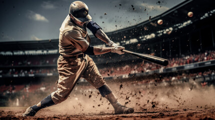 Naklejka premium Baseball Softball The Batter Tries to Hit the Ball Digital Art Wallpaper Background Cover Brainstorming