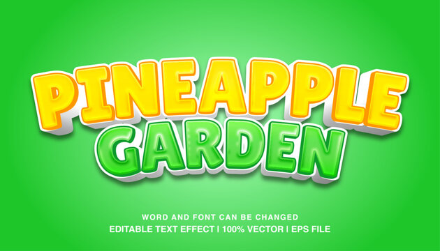 Pineapple garden editable text effect template, 3d cartoon style typeface, premium vector