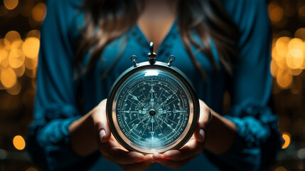 woman, person with compass - obrazy, fototapety, plakaty