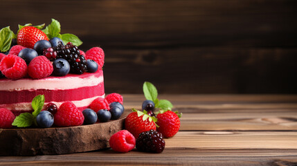 Cake with fresh fruits and cream