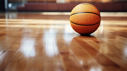 Naklejka premium Ball on basketball indoor court.