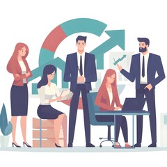 Business meeting and team work group of people working in office. Discussion of the company business strategy vector illustration.