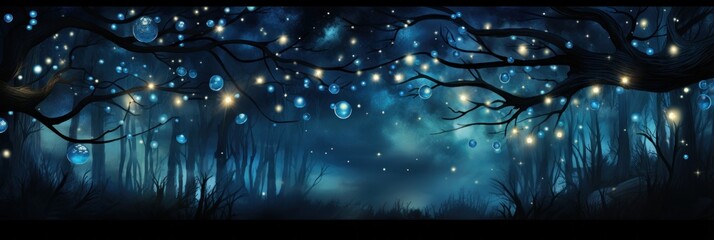 Mysterious blue dreamscape with trees, background, wallpaper