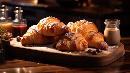 set of fresh baked croissants on table