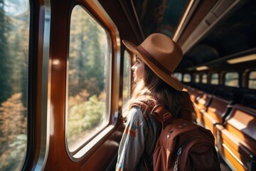 Beautiful woman portrait in train 