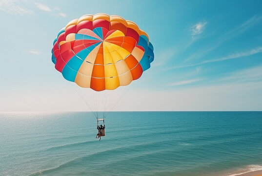 a big colorful parachute, in the style of calm waters