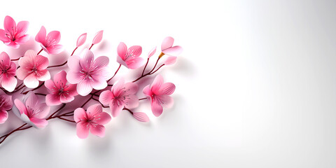 Pink Cherry Blossoms on a white background with copy space.