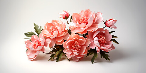 Paeonai lactiflora flowers on a white background with copy space.