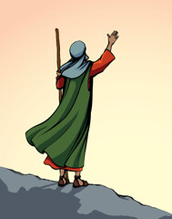 Moses with the staff. Vector drawing