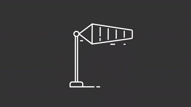 White simple thin line animation of windsock, HD video with transparent background, seamless loop 4K video representing measurement instrument.