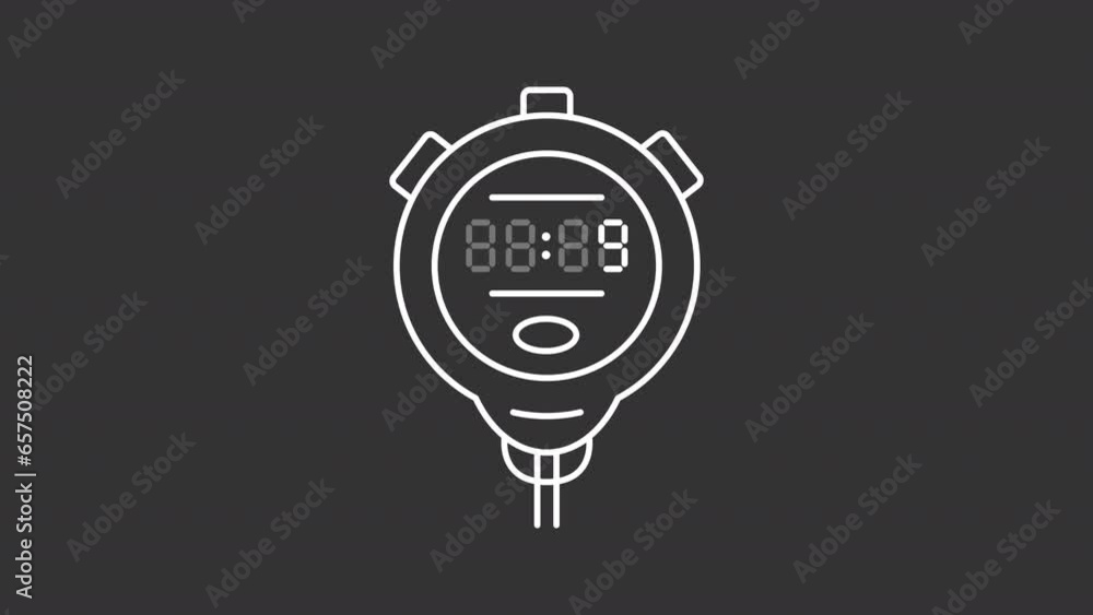 Poster white simple thin line animation of stopwatch, hd video with transparent background, seamless loop 4
