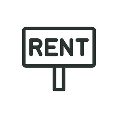 Rent sign board isolated icon, house for rent vector icon with editable stroke