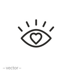 eye with heart icon, vision love, thin line symbol - editable stroke vector illustration