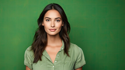 Fototapeta premium portrait of a woman on a green background 