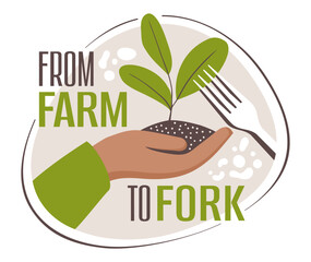 Farm-to-fork slogan with plant in hand