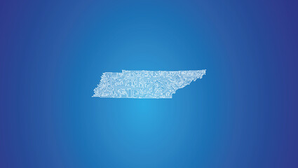 IT-Umriss des US-Bundesstaates Tennessee auf blauem Hintergrund